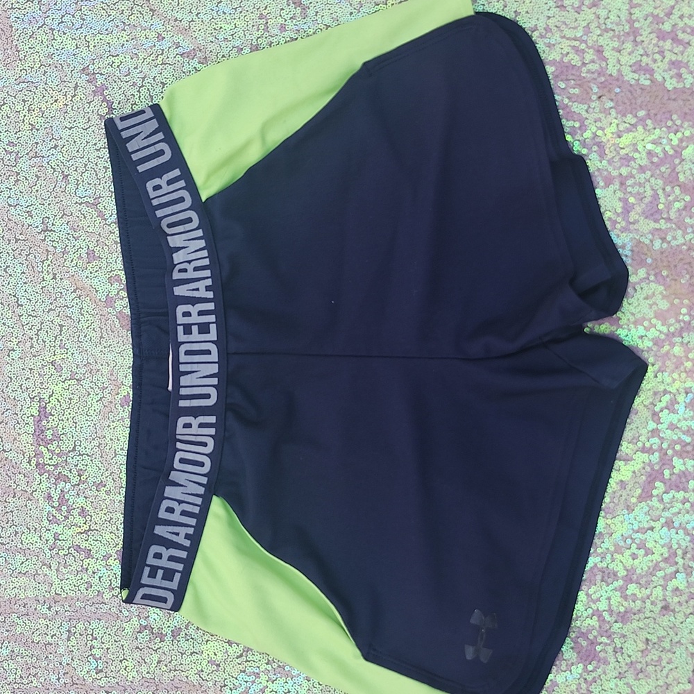 Under Armour Navy and Green Athletic Shorts Medium